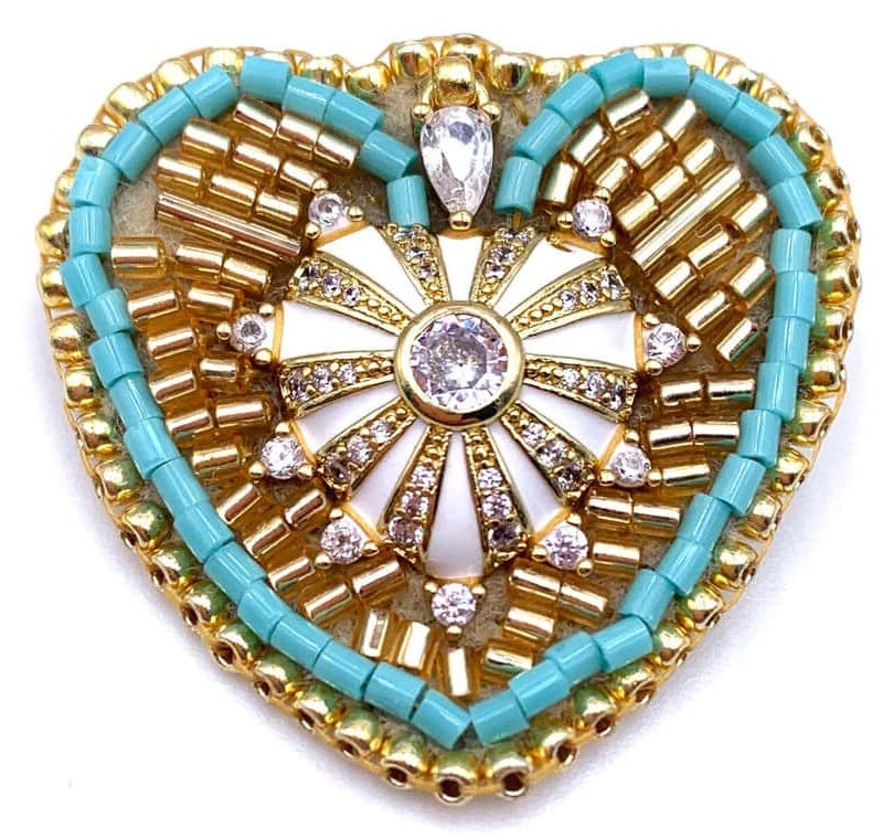 BROCHE COEUR STRASS TURQUOISE
