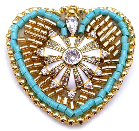 BROCHE COEUR STRASS TURQUOISE