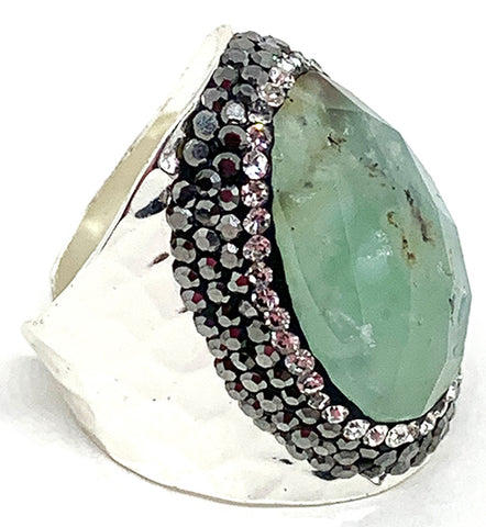 BAGUE ARGENT AGATE VERTE