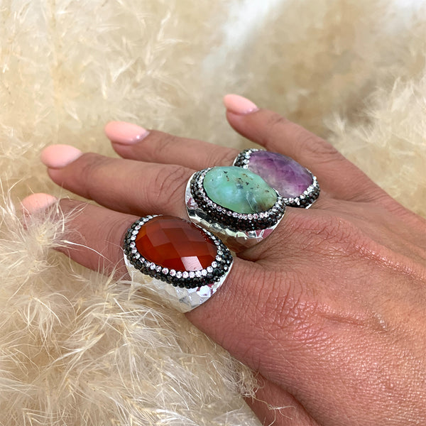 BAGUE ARGENT AGATE VERTE