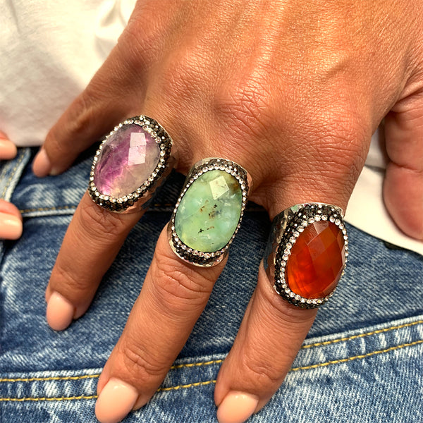 BAGUE ARGENT AGATE VERTE