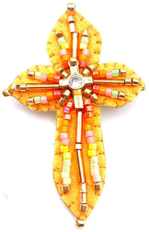 BROCHE CROIX ORANGE