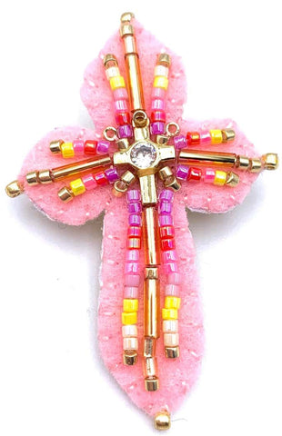 BROCHE CROIX ROSE