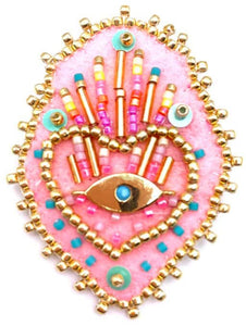 BROCHE COEUR OEIL ROSE