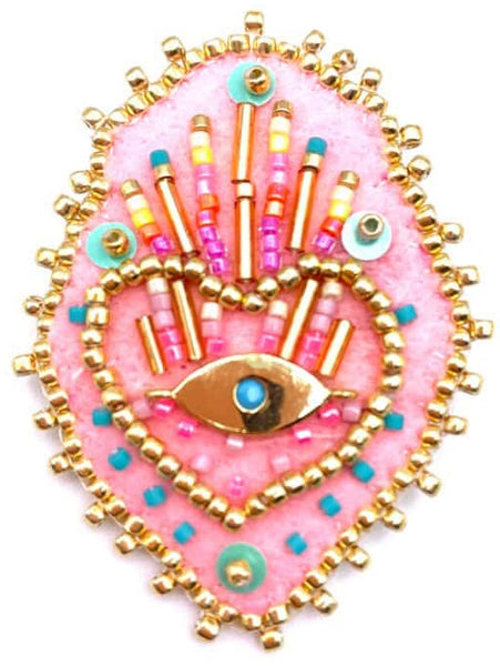 BROCHE COEUR OEIL ROSE
