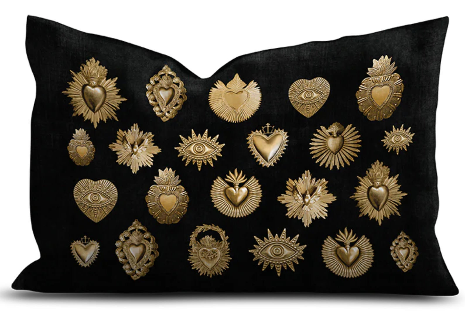 COUSSIN RECTANGLE VELOURS NOIR COEURS ALL OVER GOLD PODEVACHE