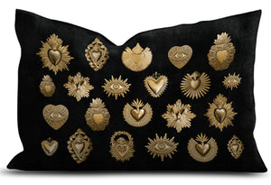 COUSSIN RECTANGLE VELOURS NOIR COEURS ALL OVER GOLD PODEVACHE
