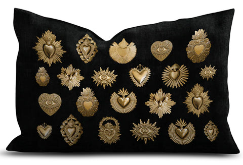 COUSSIN RECTANGLE VELOURS NOIR COEURS ALL OVER GOLD PODEVACHE
