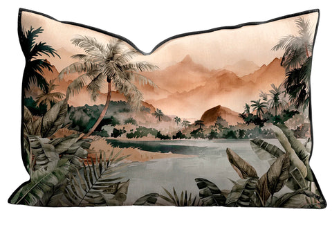 COUSSIN RECTANGLE VELOURS PAYSAGE TROPICAL PODEVACHE