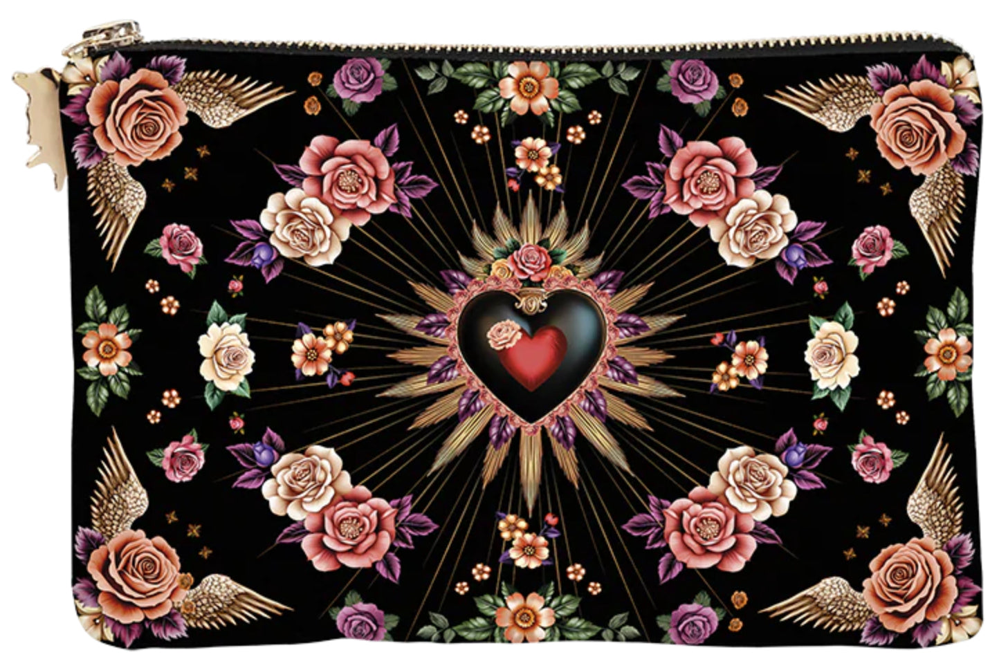 POCHETTE VELOURS NOIR EX VOTO FLEURS PODEVACHE