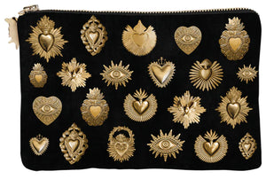 POCHETTE VELOURS NOIR EX VOTO ALL OVER PODEVACHE