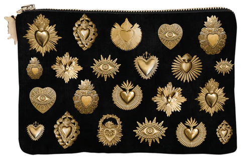 POCHETTE VELOURS NOIR EX VOTO ALL OVER PODEVACHE