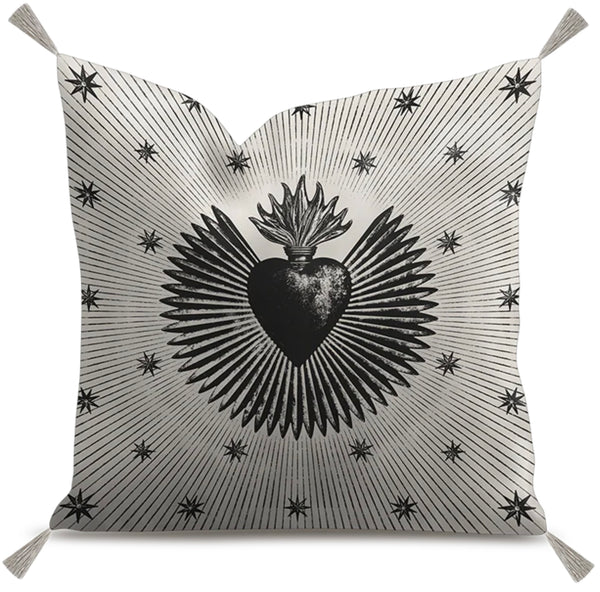 COUSSIN VELOURS 70X70 CM ECRU EX VOTO NOIR PODEVACHE