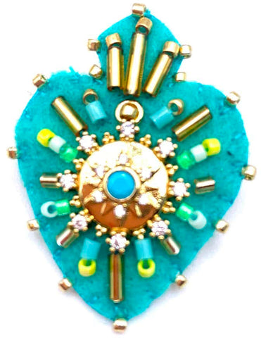 BROCHE COEUR TURQUOISE