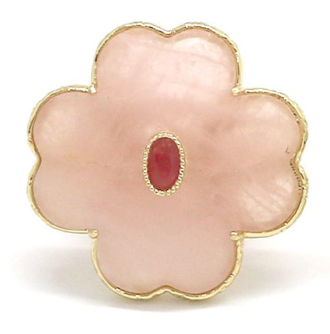 BAGUE TREFLE QUARTZ ROSE