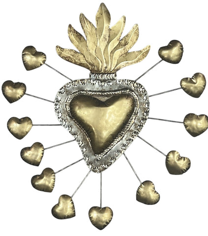 COEUR EX VOTO SATELLITE OR ARGENT ARTISANAT MEXICAIN