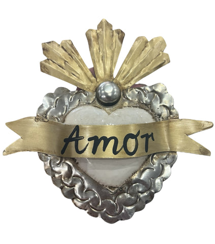 COEUR EX VOTO AMOR NOIR ARTISANAT MEXICAIN