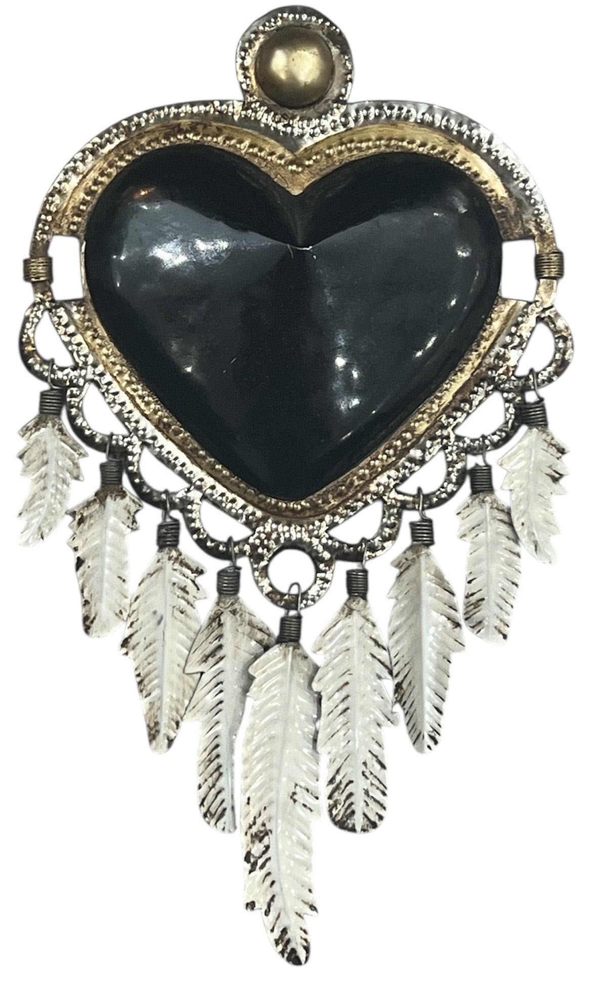 COEUR EX VOTO DREAM CATCHER NOIR ARTISANAT MEXICAIN