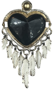 COEUR EX VOTO DREAM CATCHER NOIR ARTISANAT MEXICAIN