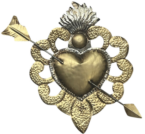 COEUR EX VOTO FLECHE OR ARTISANAT MEXICAIN