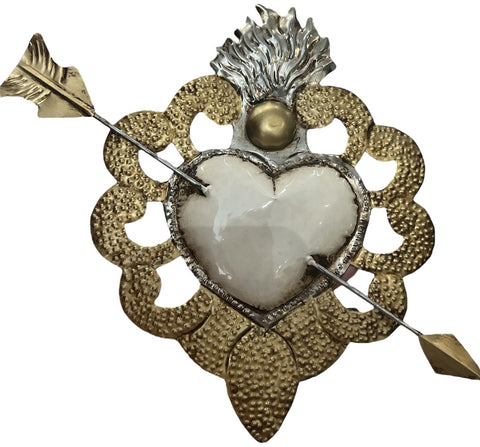 COEUR EX VOTO FLECHE BLANC ARTISANAT MEXICAIN