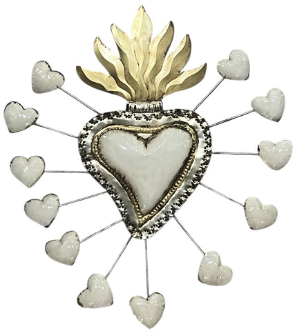 COEUR EX VOTO SATELLITE OR BLANC ARGENT ARTISANAT MEXICAIN