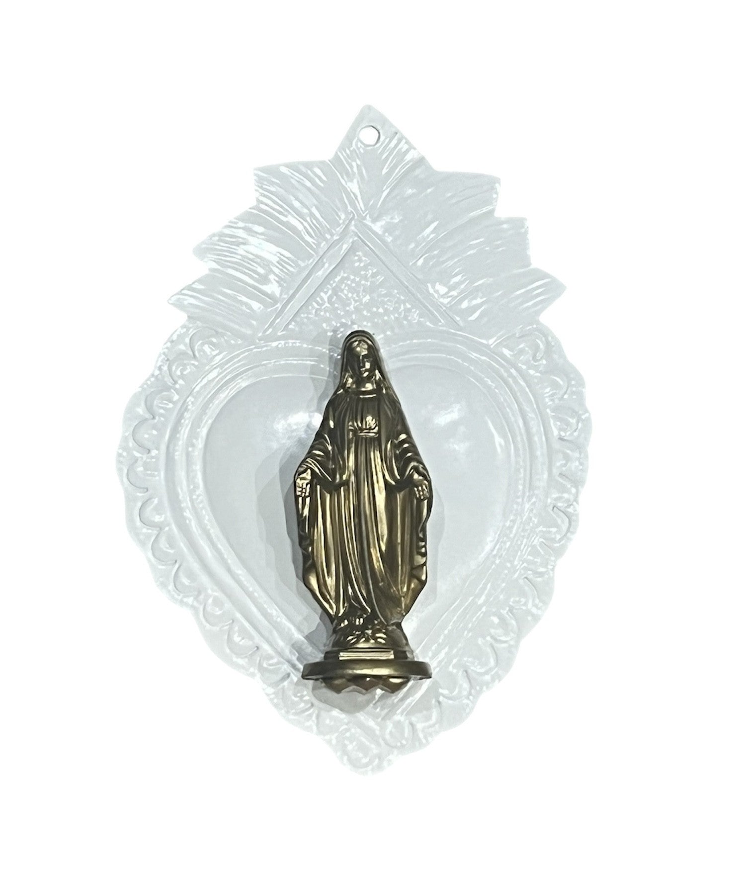 COEUR EX VOTO BLANC VIERGE OR ARTISANAT MEXICAIN